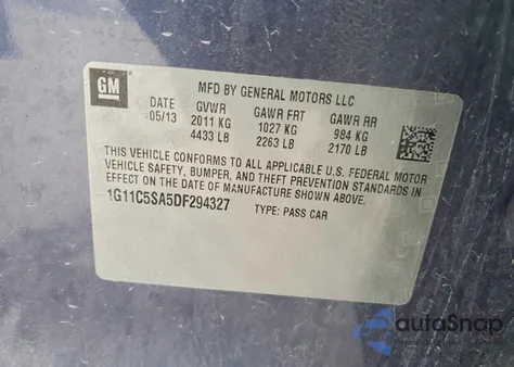 2013 Chevrolet Malibu 1Lt z USA, uszkodzony, nr VIN 1G11C5SA5DF294327